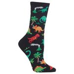 Hot Sox womens Animal Series Novelty Crew Casual Sock, Dinosaurs (Black), Shoe Size 4-10 Sock Size 9-11 US