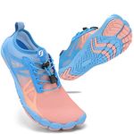 STQ Womens Water Shoes Quick Dry Aqua Shoes Breathable Barefoot Shoes for Beach Volleyball Yoga Swimming Surf Lake Blue Pink 3.5 UK