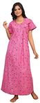 GLAMORAS Women Cotton Printed Maxi Gown with Side Pocket | Nighty Night Dress Gown for Women, Size: XL, Color: Pink