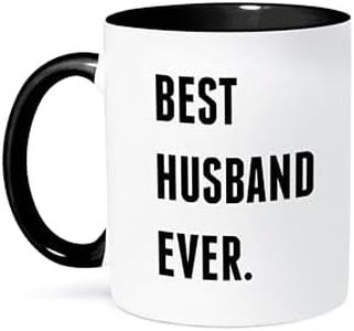 3dRose Best Husband Ever, Black Lettering On White Background - Two Tone Black Mug, 11oz, 11 oz, Black/White