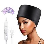 Heat Cap Hair Deep Conditioning - Heating Thermal Steamer Cap Electric Hot Treatment Cap for Natural Black Afro Hair Heated Hair Care Spa Hat for Home Use with 2 Mode Temperature Control - Black