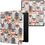 kwmobile Case Compatible with Amazon Kindle Oasis 10. Generation Case - eReader Cover - Penguins Grey/Yellow/Brown