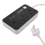 Uk To India 3 Sockets 4 USB Ports Type D Plug Travel Adapter Compact Extension Power Strip For Nepal Sri Lanka Maldives 1.5m Lead Cable Safe Moulded Earthed 3 Pin Plug