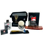 G.B.S Men’s Deluxe Travel Doppler Grooming Beard and Wet Shaving Set – Handsome Classic – 22mm Knot Badger Shaving Brush (4” Tall), Faux Horn Handle, Stand, 5 Blade Razor - Case, Tortoise Comb