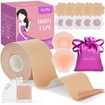Boob Tape, Boobytape for Breast, Instant Breast Lift Tape Fit for A to DD Adhesive Bra Incl.1 Breast Lift Tape, 2 Pcs Silicone Breast Petals, 5 Pairs Satin Breast Petals, 10pcs Fashion Tape Beige