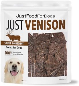 JustFoodForDogs Limited Ingredient Healthy Dog Treats and Dog Snacks, Jerky Treats, Human Grade, Preservative Free, Rawhide Free Chews, Low Calorie Treat - Venison Bark, 5 oz