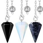 DUQGUHO 3 Pcs Pendulum Crystal Set Natural Opal Labradorite Obsidian Healing Crystal Quartz for Divination Dowsing Reiki Energy Balance Gemstone Pendants Witchcraft Accessories