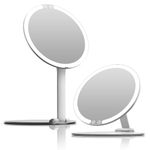 Auxmir Rechargeable Travel Makeup Mirror with 3 Dimmable Color Lights, LED Lighted Travel Mirror with 6" Foldable Stand, Compact & Lightweight Portable Vanity Mirror, Travel Daily Business Essential