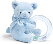 Bearington Baby Polky Blue Plush Stuffed Animal Teddy Bear Shaker Toy Ring Rattle, 5"