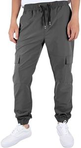 ITALYMORN Mens Woven Joggers with Cargo Pockets Lightweight Summer Pants Quick Dry (M, Stone Grey)