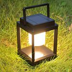 Solar Table Lamp,3-Level Brightness 35W 3000K LED Nightstand Lamp,Portable Rechargeable Lantern IP44 Waterproof,3-Level Touch Control Outdoor Cordless Lantern for Walking/Reading/Camping (Black)