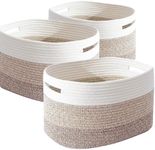 Uandhome Cotton Rope Storage Baskets for Organizing 3 Pcs 38*25*22.5cm Woven Baskets for Storage,Shelf Baskets Cube Storage Bins Towel Baskets,Toys Baskets Nursery Basket Laundry Baskets (White brown)