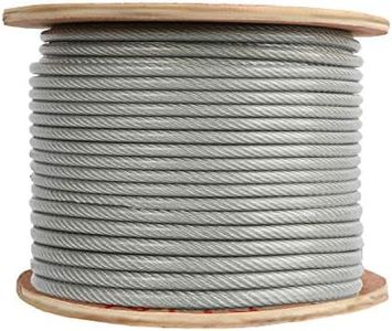 Houseables 3/16 Cable (ID), 1/4 Wire Rope (OD), Coated Wire Cable, Steel Rope, Galvanized, 7x19 Strand Core, 250 FT, Metal Clothesline, Vinyl Coated, Plastic Covered, for Railing, Decking, Aircraft