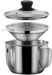 Elolicu Stainless Steel Fat Separator, 1000ML Gravy Grease Separator with Strainer and Glass Lid Oil Fat Separator Oil Strainer Pot Grease Can Gravy Separator Kitchen Cup Soup Oil Separator Cup