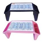 Set of 2 - Plastic Activity Tray Portable Laptop Desk Large Lap Table Multipurpose Standing Desk Travel Tray Bed Serving Tray Car Art Play Tray Indoor & Outdoor for Girls and boys (Pink + Blue)