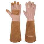 HLDD HANDLANDY Rose Pruning Gloves for Women & Men, Long Thorn Proof Leather Gardening Gloves with Forearm Protection, Garden Work Gauntlet (L, Brown)