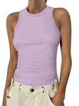 ANRABESS Womens Sleeveless High Neck Tank Tops Fashion Summer Casual Basic Slim Fit Ribbed Racerback Top Shirt Blouses, Purple, XX-Large