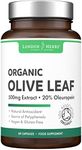 London Herbs Organic Olive Leaf Extract Capsules | 500mg OLE 20% Oleuropein | Vegan & Gluten Free Herbal Supplement | Made in The UK with Olive Leaves from Spain | Biodegradable Packaging