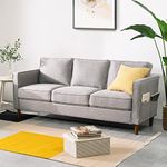 Mellow HANA Modern Linen Fabric Loveseat / Sofa / Couch with Armrest Pockets, Heather Grey