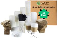 Party Bargains Jumbo Pack 350ml White Coffee Cups - 60 Sets, Insulated Disposable Hot Cups with Lids and Sleeves, Ideal for to-Go Travel and Parties Bullets: