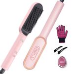 TYMO Hair Straightener Brush, Flat Iron & Hair Brush 2 in 1 for Straightening Hair, Anti-Scald Hot Comb, 5 Temp for All Hair Types (130℃~210℃), Finish with Smooth, Shiny Hair，TYMO RING (Pink)