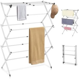 LIWEGHT 3-Tiers Clothes Drying Rack, Foldable Laundry Rack, Retractable for Easy Storage, Folding Indoor and Outdoor Rack, Space-Saving, Adjustable Towel Rack, Expandable Collapsing Rack, White