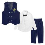 LOLANTA 4-Piece Formal Suit for Boy, Double-Breasted Waistcoat Set, Kids Birthday Wedding Party Occasionwear, Navy Blue, 11-12 Years, 160