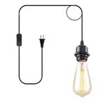 Hanging Lights Fixture with Plug in Cord Plug in Chandelier，3-Tier Drum Plug in Pendant Light,Hanging Lamp with 15ft Hemp Rope Cord, Boho Lamp with Yellow Rattan Shade (15FT Pendant Light)