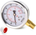BPSSDI 0-160 Psi Pressure Gauge, 2.5" Dial Size, 1/4" NPT Lower Mount, 304 Stainless Steel Case, Water Pressure Gauge Test for Water Pump, Pneumatic Air, RV Hose, Tank, Well Pump(with Tape)