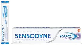 Sensodyne Toothpaste Rapid Relief, Sensitive tooth paste to help beat sensitivity fast, 80 gm & Sensodyne Toothbrush, 1 piece,Color may vary