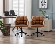 Wahson Brown Leather Mid Back Office Desk Chair Set of 2, Adjustable Height, 360 Swivel, Armchair for Home Office