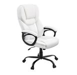 Yaheetech High Back Executive Chair Faux Leather Managerial Chair Ergonomic Task Chair Computer Meeting Chair Large Seat Swivel Chair, Sturdy Metal Base,White