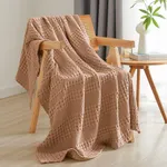 PHF 100% Cotton Waffle Weave Throw Blanket - Lightweight Washed Cotton Throw Blanket for Spring & Summer - 50"x60" Aesthetic Breathable and Skin-Friendly Blanket for Room Decor & Office - Camel