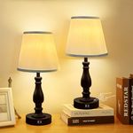 Table Lamp for Bedroom Set of 2, Touch Lamp for Nightstand, Bedside Table Lamp USB Port 3 Way Dimmable Night Lamp for Bedroom, 20 inch Farmhouse Fabric Accent Living Room Table Lamp, Bulb Free, Black