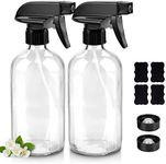 Worldgsb Glass Spray Bottles, 16oz Clear Glass Spray Bottles with Labels & Adjustable Nozzle, Reusable Containers for Cleaning Solutions, BBQ, Food, Plants, Alcohol, Essential Oils(2 Pack)