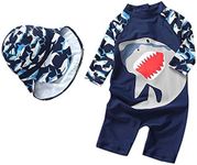 DNggAND Baby Boys Swimsuit One Piece Toddlers Zipper Bathing Suit Swimwear with Hat Rash Guard Surfing Suit UPF 50+, Navy, 9-18 Months