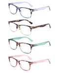 Loycco 4 Pack Computer Reading Glasses Blue Light Blocking Anti Eyestrain Flexible Lightweight Square Readers for Women Men