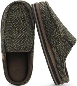 ONCAI Slipper for Men with Arch Support,Cotton-Blend Memory Foam House Slippers for Men Warm Strips Fluff Plush Wool-like Clogs with Rubber Sole Spring Brown Size 8