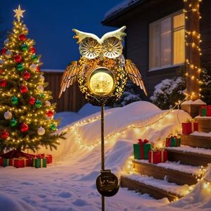 Go2garden Solar Lights Outdoor Owl Decorative Metal Stakes Lights Crackle Glass Light for Lawn, Yard Art, Pathway, Patio Decor(Bronze)