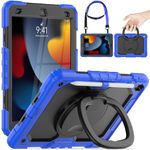 Timecity Case for iPad 9th/ 8th/ 7th Generation Case 10.2" 2021/2020/2019, Full-Body Shockproof Protective Case with Screen Protector, 360° Rotating Stand, Shoulder Strap and Pen Holder, Dark Blue