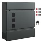 SONGMICS Modern Mailbox, Lockable Wall-Mounted Post Letter Box with Newspaper Holder, Easy to Install, 9.5 x 29 x 31 cm, Anthracite Grey GMB055G101