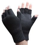 HEAT HOLDERS - Mens Winter Warm 2.3 TOG Fleece Lined Insulated Knit Thermal Fingerless Gloves (One Size, Black 2)