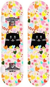 Skateboards for Beginners Kids Boys Girls Teens and Adults, 31 Inch Complete Standard Skateboards with 7-Layer Maple Double Kick Deck Unicorn and Skull Design (Kitten)