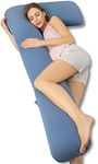 AngQi Body Pregnancy Pillow,L-Shaped Pregnancy Pillow for Side Sleepers,Maternity Body Pillow with Cooling Silky Cotton Cover, Blue, 65in