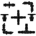 300Pcs Barbed Connectors Irrigation Fittings Kit, HOINCO Drip Irrigation Barbed Connectors for 1/4 Inch Tube, for Flower Pot Garden Lawn (Elbows, End Plug, Straight Barbs, Tees, 4-Way Coupling)