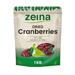 Zeina Dried Cranberries for Snacking or Baking with Resealable Zip (1Kg) - Fat-Free Dry Fruit with a Source of Fibre - Sweetened Juicy Dried Cranberries.