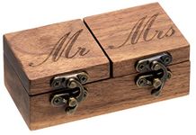 Mr & Mrs Vintage Wooden Wedding Ring Box for Ceremony Engagement Proposal Bearer Display or Jewelry Organizer Storage (Black Inner)