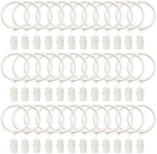 TOOFN 36 Pack Curtain Clips for 5/8 Inch Curtain Rod Strong Metal Decorative Rustproof Drapery Window Curtain Ring with Clips 1 Inch Interior Diameter (White, 25mm)