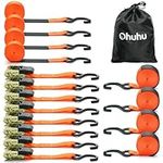 Ohuhu Ratchet Tie Down Straps 8 Pack, 4.6 m Securing Straps Ratchet Straps 680kg Break Strength, Ratchet Tie Downs Logistic Cargo Straps for Moving Appliances, Motorcycle - Orange