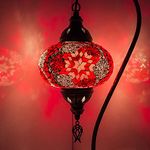 KARALP MOZAIK Turkish Moroccan Mosaic Lamp Light, Turkish Lamp, Handmade Mosaic Glass Swan Neck Table Lamp - Tiffany Style Bohemian Colorful Mosaic Bedside Night Lamp with Led Bulb (Red)